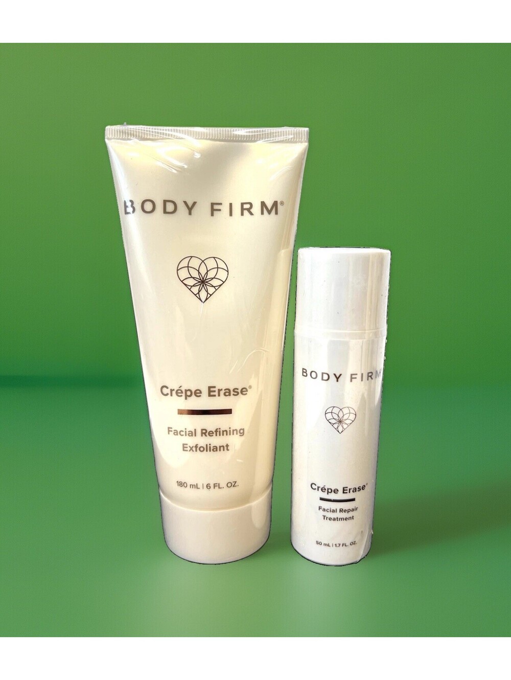 BODY FIRM Crepe Erase 2 Step Facial Repair Treatment & Refining Exfoliant NEW